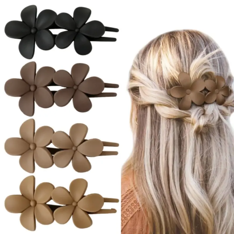 4-pcs double flower hair clip set - matte with anti slip duckbill clip, suitable for women or girls - perfect for daily wear or weddings, elegant design firmly fixes hair without pulling