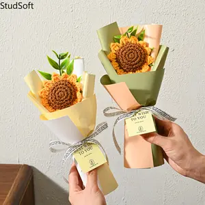 New Knitted Sunflower Bouquet — Rustic-Style Yarn Flowers, Realistic Faux Floral Arrangement, Small Handheld Bouquet — Ideal for Party Favors, Gifts, and Decorative Accents