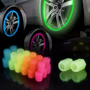 4 Waterproof Luminous Car Tire Valve Caps, Universal Fluorescent Bicycle Tube Stem Caps, Hexagonal Luminous Tire Valve Caps, Universal for Cars, Bicycles, Motorcycles, Trucks, Decorative Car Accessories with Safety Caps