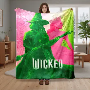 1pc Wicked Musical Elphaba & Glinda Flannel Blanket, Super Soft Warm Lightweight Throw for Sofa, Bed, Travel, Camping, Office, Decor, All Season Cozy Microfiber Gift for Adults & Couples, Soft Comfy Blanket
