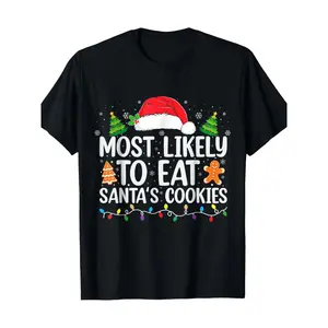 Most Likely to Eat Santas Cookie Christmas Family Matching T-Shirt -100% Cotton - 180g, PLUS SIZE, Holiday Party Wear, Festive Group Outfits, Fun Holiday Design, Playful Festive  Round Neck Casual