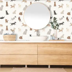 Scandinavian Funny Dogs Peel & Stick Luxury Wallpaper - Ideal for Hotel, Restaurant, and Home Decor - Whimsical Wall Accent