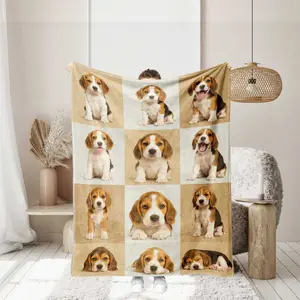 Beagle Pattern Flannel Blanket, 1 Count Hypoallergenic Soft Polyester Fiber Napping Blanket, Comfortable Design Blanket for Home Office Travel