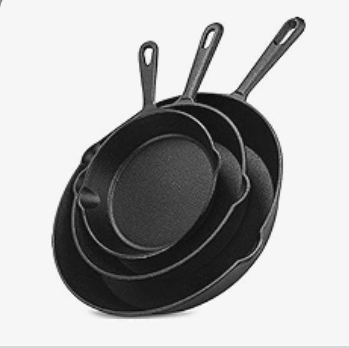 Pre-Seasoned Cast Iron Skillet Set 3-Piece - Frying Pan - 6 Inch, 8 Inch and 10 Inch Cast Iron Set