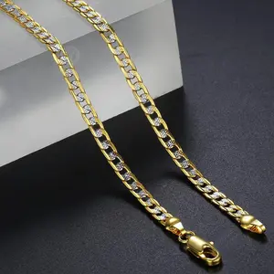 4mm 18-24" Diamond-Cut Curb Chain Necklace Silver Yellow Gold Color Flat Hammered Cuban Link For Men Women Christmas Gift