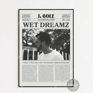J. Cole Retro Newspaper Print, Wet Dreamz Poster No Frame, Wet Dreamz Lyric Print, J. Cole Poster, 2014 forest hills drive Poster