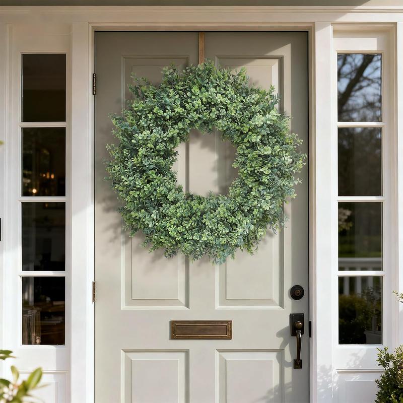 32'' Large Boxwood Wreath for Front Door, Porch, Window- Artificial Boxwood Leaves Greenery Outdoor Wreath for Home, Farmhouse Wall Decor- Spring, Summer, Fall, All Seasons (Green)