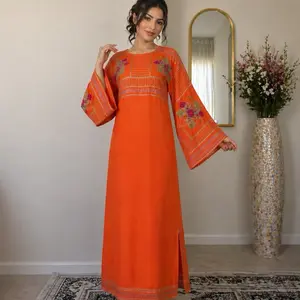 Orange Afghan Embroidered Maxi Dress for Women