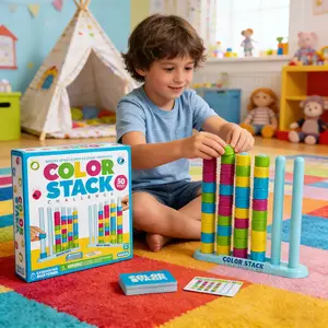 Color Stack Challenge Easter Gift Box Game for Kids,A Fast-Paced Color Matching Puzzle Game Fun Fast-Paced Color Match Puzzle, Includes 2 Stacking Racks, 50 Challenge Cards, 80 Rings，Toys to keep children entertained while baking coffee or tea