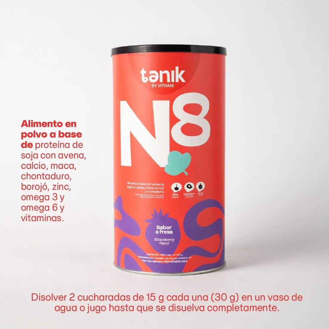 Vithani N8 Multivitaminico sabor a fresa 600g Made in Colombia