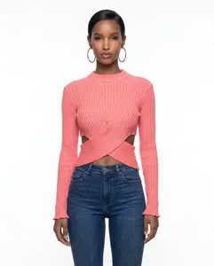 Coral Ribbed Twist-Front Knit Top