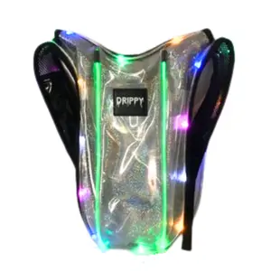 Drippy Clear Sparkles LED Hydration Rave & Festival Bag - Lightweight Transparent Anti-theft Water Resistant with 3 Flash Settings & 2L Bladder