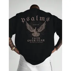 mens crew neck t shirt with faith over fear short sleeve psalm 93 4 design loose fit for casual attire sports fan gift sports glossy black -1
