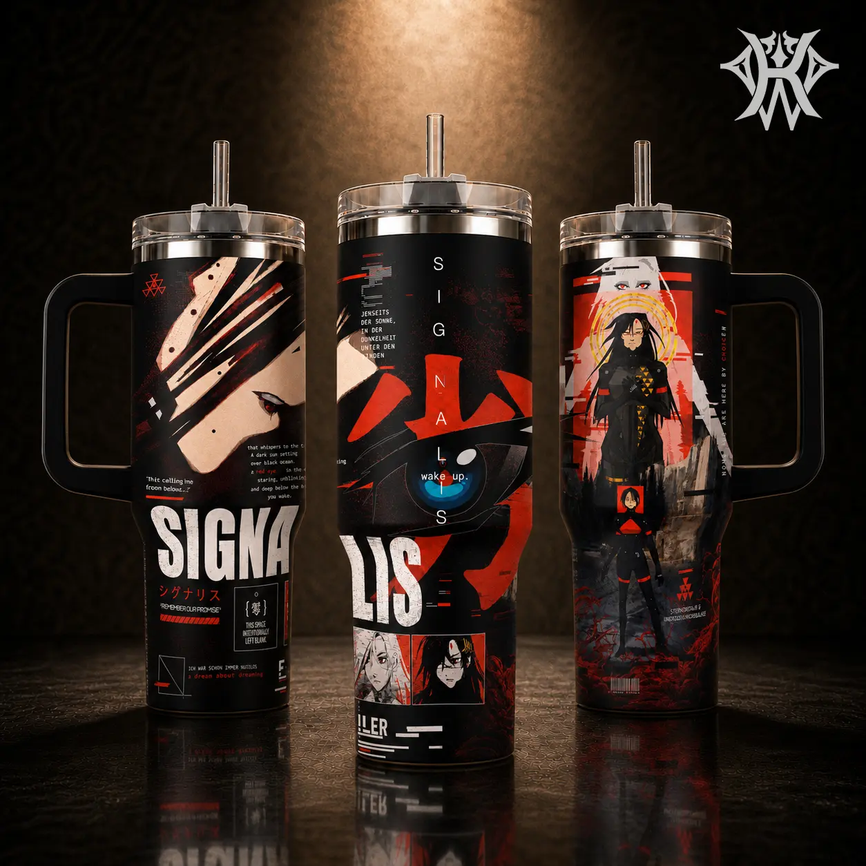 Signalis Indie Horror Game 40oz Tumbler with Handle and 20oz Mug, Elster Ariane LSTR-512 Gaming Merch, Insulated Stainless Steel Coffee Cup, Gamer Gift for Fans, Wake Up Aesthetic Water Bottle Straw