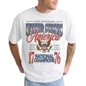 [SALE UP TO 50%] [FREE SHIP] July 4th 1776 National Champions Funny T-Shirt, America 250th Anniversary Oversized Tee, Distressed Americana Cotton Menswear Crew Neck Graphic Top Tee Womenswear Streetwear Tshirt