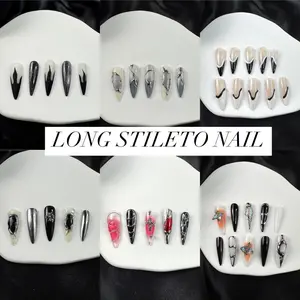 LONG STILETTO Press on nails The Nail Lab | Long nails | Black nails | Chrome nails | Stiletto nails | Cool nails | High quality | 10pcs | Rhinestones | Glossy | 3D Arcylic | Charm buchona nail set lovers