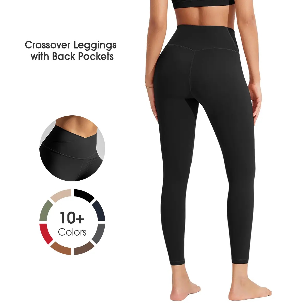 ODODOS odCLOUD Crossover 7/8 Leggings for Women 25" / 28" Buttery Soft V Cross Waist Lounge Yoga Pants Sportswear Bottoms Sports Trousers All Seasons with Back Pocket & Gusseted Crotch summerwins,travel essentials,camping essentials