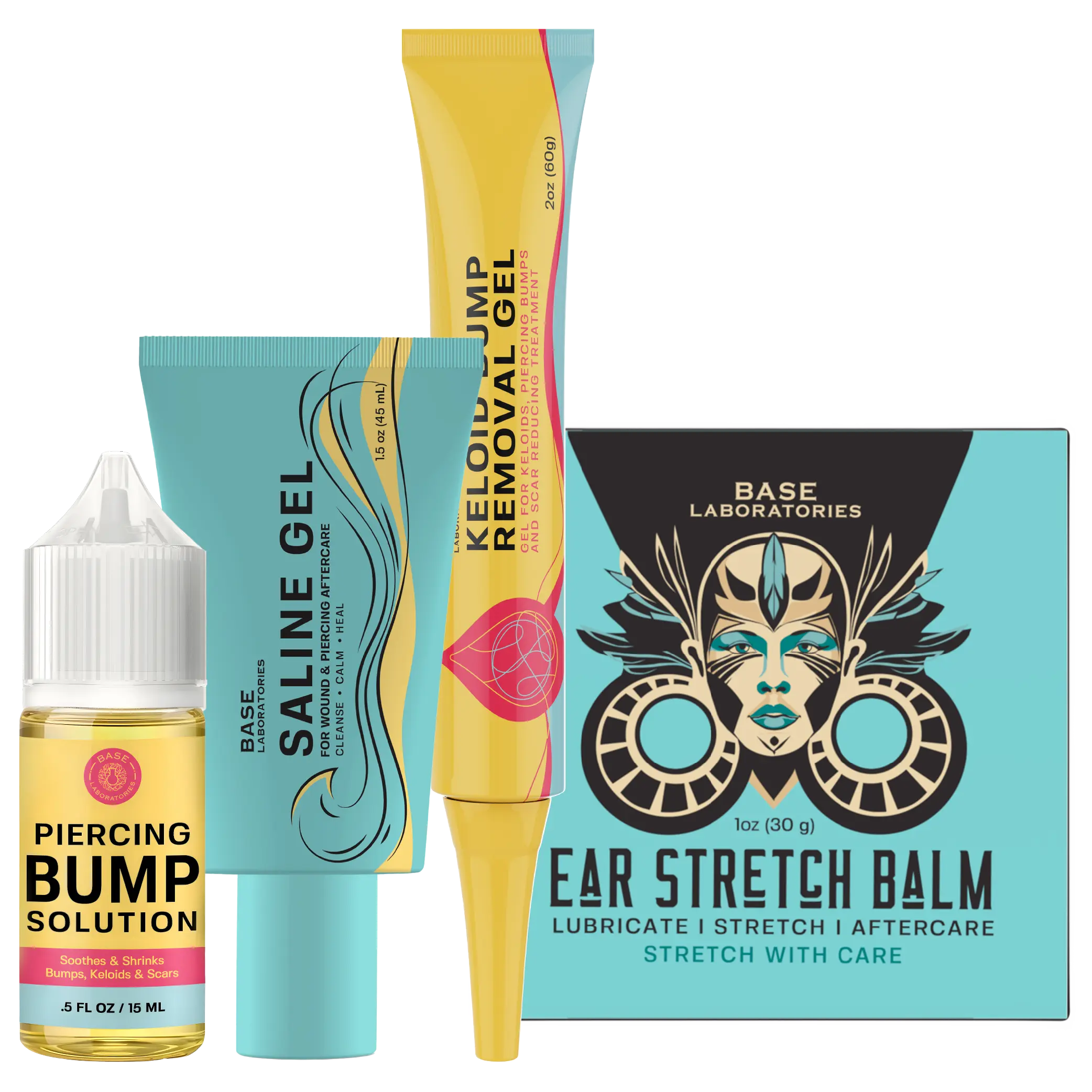 Ear Stretching Support Kit – Ear Stretch Balm + Bump Gel + Saline Gel + Bump Oil for Stretched Ear & Lobe Care