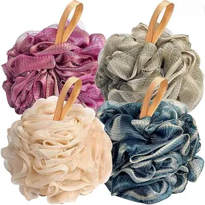 Loofah Bath Sponge Shower Loofahs, 4 Pack Soft Loofa Exfoliating Body Scrubber Mesh Shower Puff Pouf Ball Luffa for Men and Women(50g/pcs)