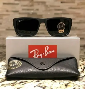 RB Justin Sunglasses for Men | Matte Black Polarized Driving Glasses, Anti-Glare UV Protection Square Frame Eyewear