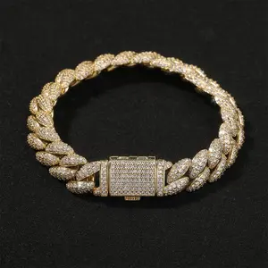 12mm Full Zircon Paved Cool Cuban Link Bracelet – Unisex Hip-hop Street Style Party Jewelry, Versatile Gift Accessory