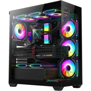 OV603 ATX Mid-Tower PC Case, Spacious High-Airflow Gaming Case with 4 x 120mm PWM ARGB Fans, USB 3.0 & Type-C Ports, Tempered Glass, Large Capacity Computer Case - Black