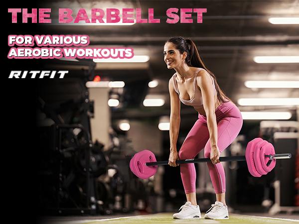RitFit Adjustable Barbell Weight Set for Strength Training and Weightlifting at Home and Gym fitness exercise dumbbells weights fit woman