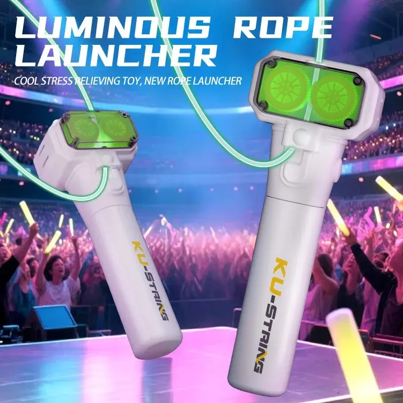 Light Toy String Glow in The Dark String Rope Launcher Luminous Portable Handheld String Stress Relief Toy for Kids Party Gift