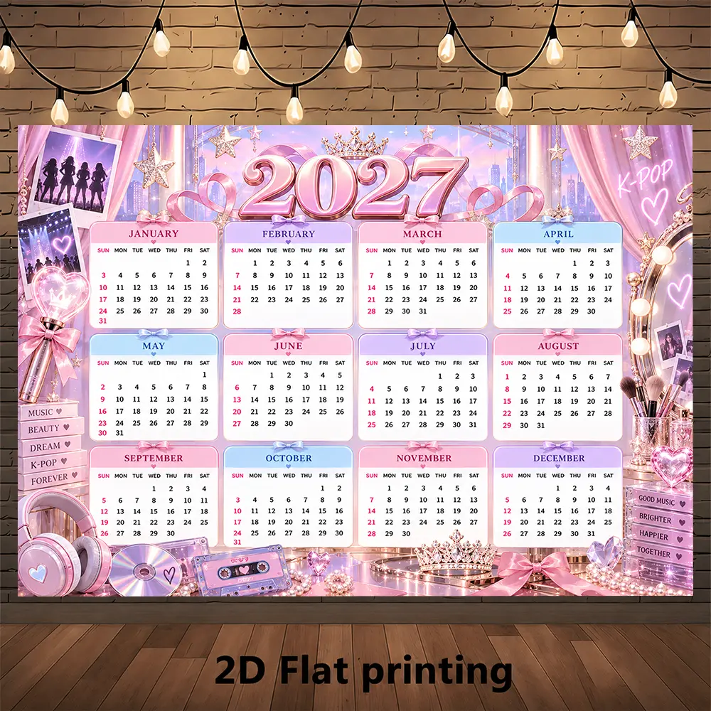 2027 Pink Coquette Calendar Backdrop, Bow-Pearl Glitter Romantic Aesthetic New Year Photo Background, Lightweight Banner for Vanity Room Studio Wall Decoration, Banners