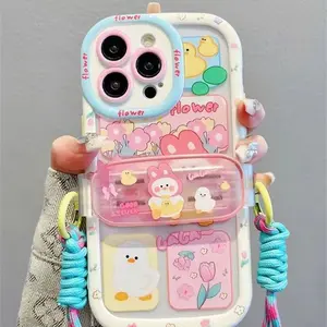 Cream Shell Phone Case with Back Clip for iPhone 16 iPhone 15 Women's 13/12 Pro Max Niche XS New Model Cute Design with Flowers & Characters