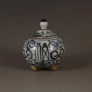 Blue and White Hand-Painted Lucky Character Tripod Incense Burner Antique Porcelain Home Decor Collectible Figurine