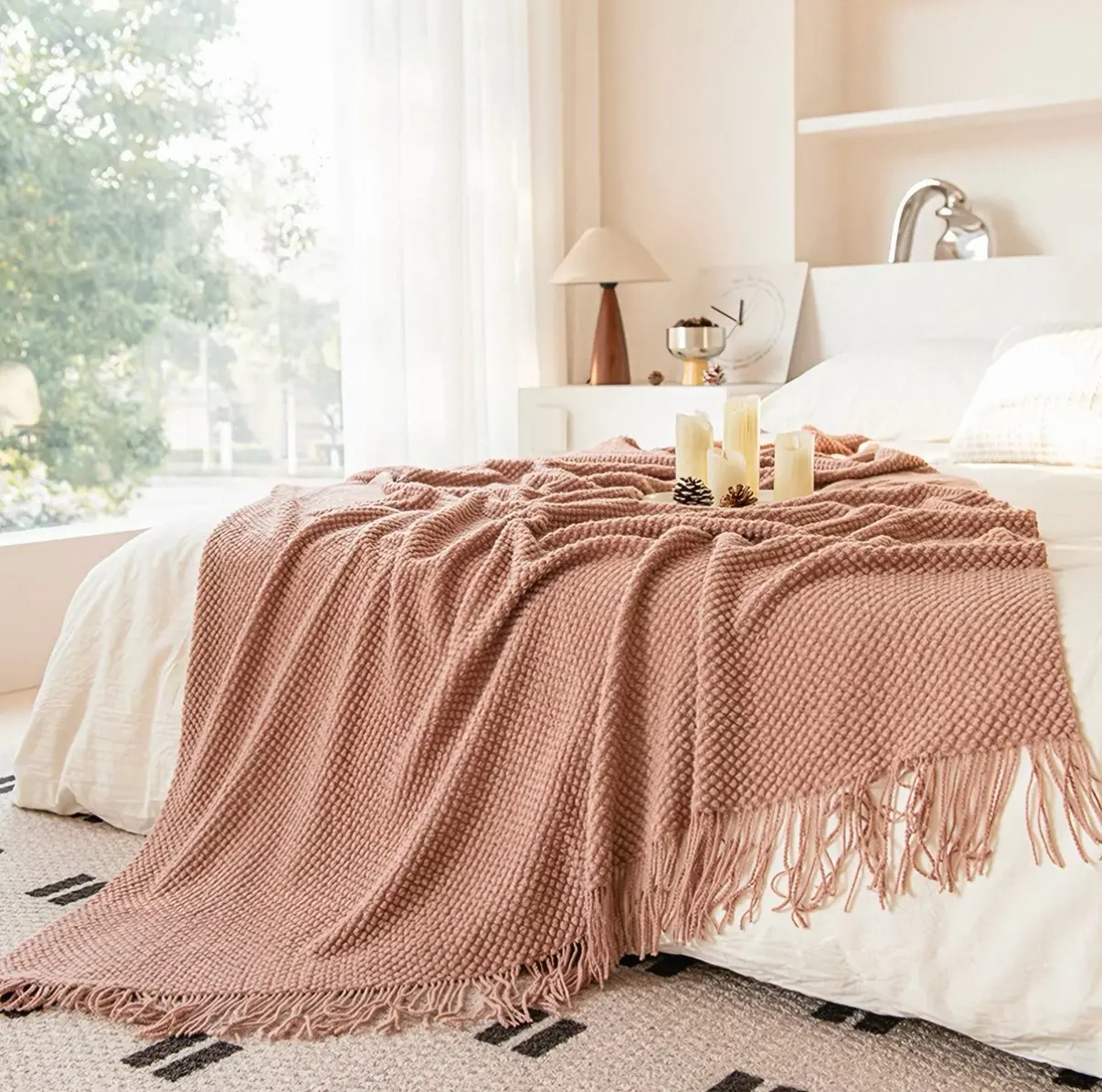 100% Cotton Waffle Knit Throw Blanket Soft Comfortable Cozy Neutral Aesthetic Blanket For Bed Sofa Home Decor All Season Throw Blanket For Couch Cotton Blankets
