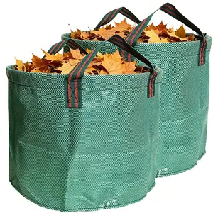 2-Pack 16 Gallon Garden Trash Bags, Reusable Heavy-Duty Foldable PVC Industrial Fabric, with Handles, for Gardening Leaf Collection