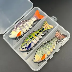3 Pack Easy Catch 6-Segment Real Swimming Lures 10cm 16g, ABS Hard Bait with 3D Realistic Eyes, Ultra Sharp Treble Hooks for Bass Trout Walleye Freshwater Fishingt, Walleye, Crappie, Pike fishing（multicolor color)）