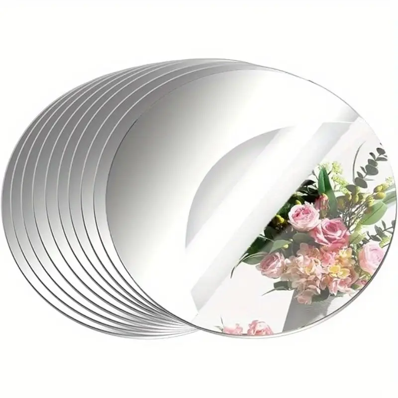 Decorative Trays, 9pc, 25cm round acrylic mirror decorative tray, candle tray, suitable for centerpiece decoration, wedding decoration, birthday, party decoration, photo props