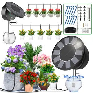Solar Drip Irrigation System with 2200mah Battery, Automatic Watering Devices with 6 Timer Modes, Ideal for Balcony, Greenhouse, Garden, Potted Plants
