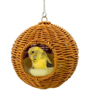 Chewproof Steel Frame Bird Nest for Cage, Washable Small Bird Bed Hammock Hideout Lay Eggs Parakeet Nest Sleep, Parakeet Warm Bed House Hut for Lovebird, Canary, Budgie, Finch (Brown) Unrefined Coconut Salt for Pets