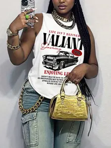 Women's Casual Loose Tank Top, Vintage Car Letter Print, Soft Comfortable Home & Outdoor Wear, All Seasons Fashion Top