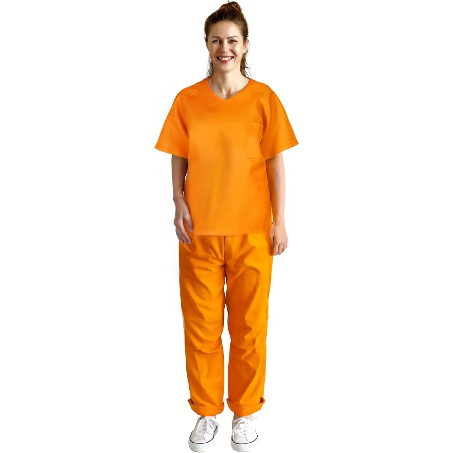 Women's Orange Prisoner Costume, Adult 1-Piece Printed Jumpsuit for Halloween Parties and Dress-Up Events, Clothes
