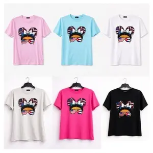 6 Pack Women Graphic T-Shirts USA & Cuba Design Assorted Colors Fashionable & Comfortable Casual Womenswear Round Neck Print Everyday