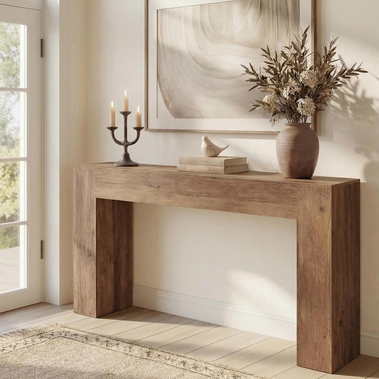 VASAGLE Rustic Console Table, 11.8"d x 63"w x 31.5"h Chestnut Brown, Thick Particleboard Flat Top, Slim Profile Indoor Furniture, 198 lb Capacity, Assembly Required with Guide & Tip-Over Protection