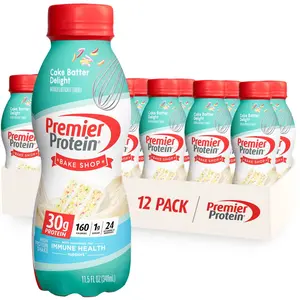 Premier Protein Shake Cake Batter Delight 30g Protein 1g Sugar 24 Vitamins Minerals 11.5 Fl Oz 12 Count Gluten Free Keto Friendly