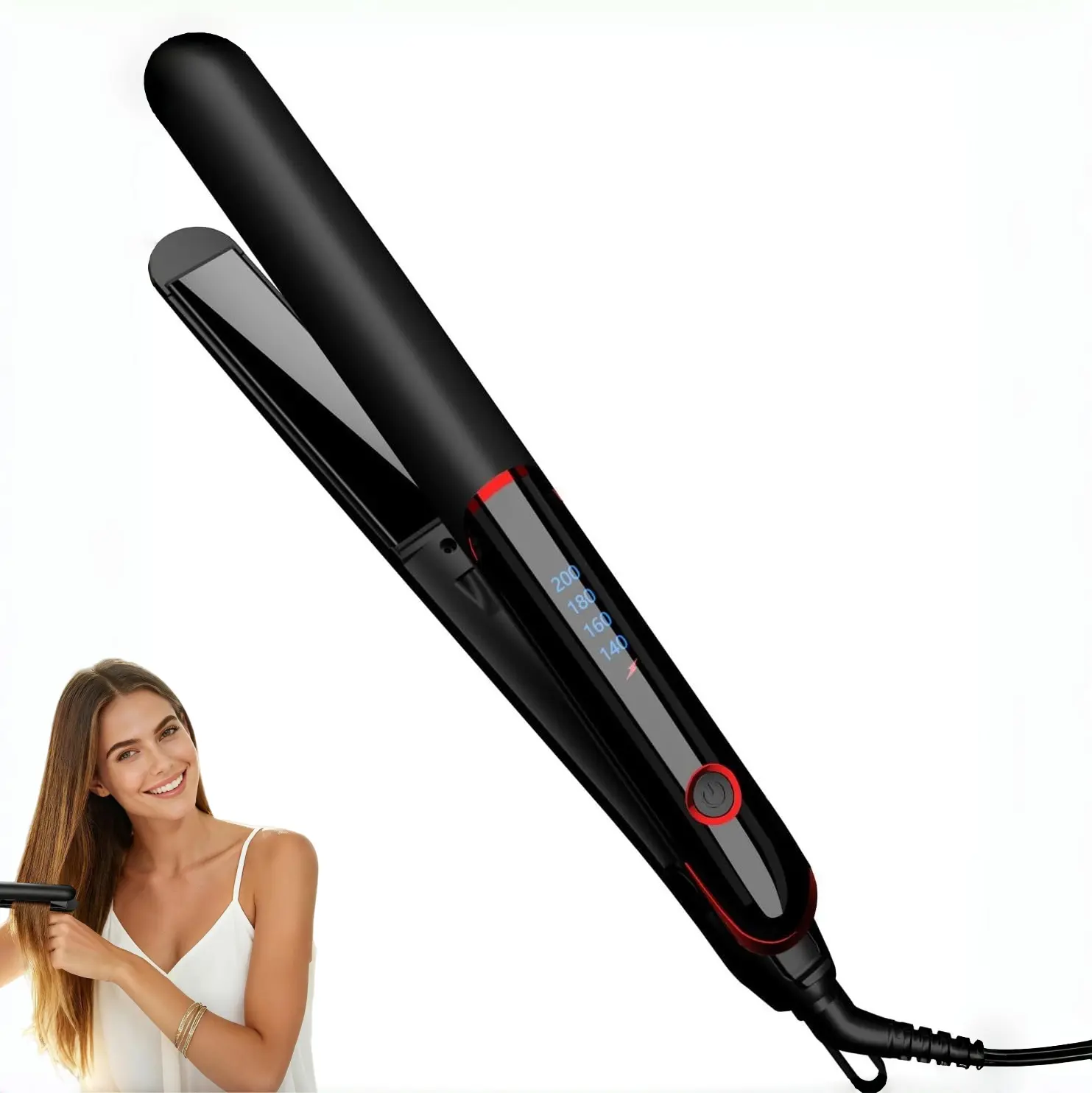 2-in-1 Hair Straightener Flat Iron and Curler, Black | Titanium Ceramic Plates, Compact Travel Styling for Straight Waves and Curls