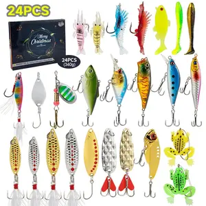 24pcs Fishing Bait Lures Kit Tackle Box with Tackle Included Minnow VIB Spoon Molds Hooks Soft Bait Accessories Freshwater Bass Fishing Lure Set for Experienced and Father's Day Christmas
