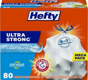 Hefty Ultra Strong 13 Gallon Trash Bags Tall Kitchen Trash Bags 13 Gallon Size, Drawstring Closure 80 Bags