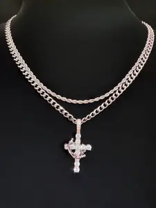 Artificial Zircon Cross with Adjustable Crown Pendant With 2 Pieces Stainless Steel Chain, Men Women Hip Hop Punk  Pendant Necklace Fashion Vintage Jewelry Suitable for daily wear or party Lover Gift Sparkling CZ Necklace