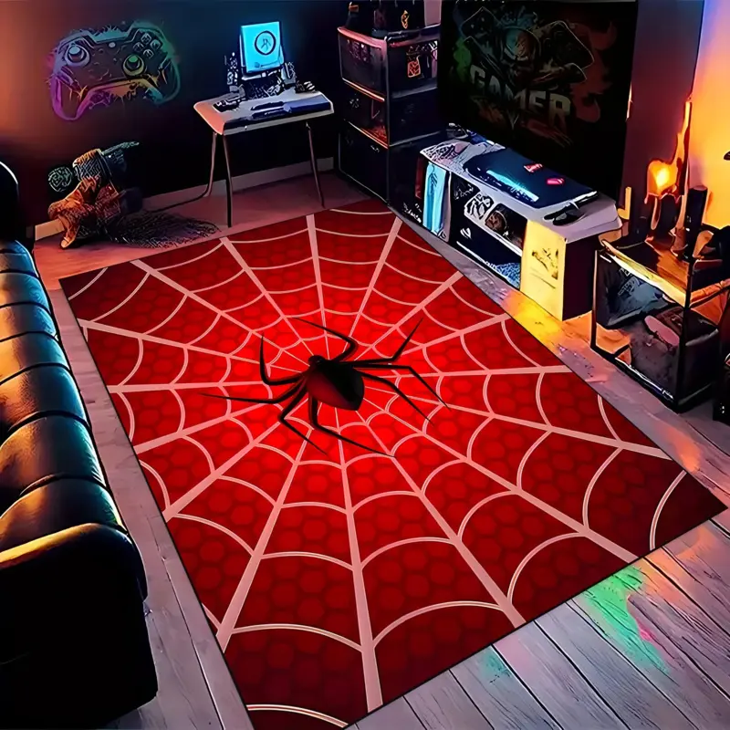 Spider Web Rectangular HD Print Modern Geometric Graphic Rug, Geometric Pattern Rug, Home Decor Rug, Home Decorative Rug: Double Lock Edge, Machine Washable, Non-Slip. Ideal for Home Rooms & Christmas Gifts