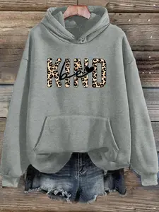 Women's Letter Print Drop Shoulder Hoodie, Casual Long Sleeve Drawstring Pocket Hooded Sweatshirt for Fall & Winter, Ladies' Clothes for Daily Wear