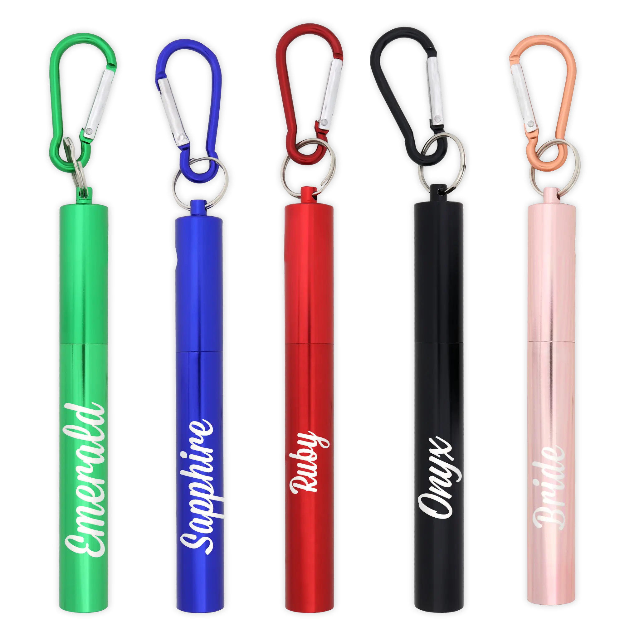Forked Again Personalized Reusable Bottle Opener Stainless Steel Telescopic Straw with Carabiner Clip