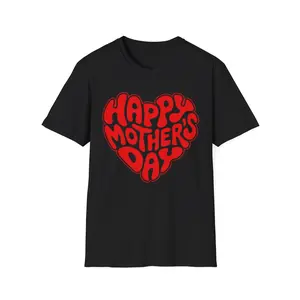 Retro Heart Happy Mother’s Day Shirt – Cute Mama Graphic Tee, Red Typography, Gift for Mom, Trendy Women’s Cotton T-Shirt